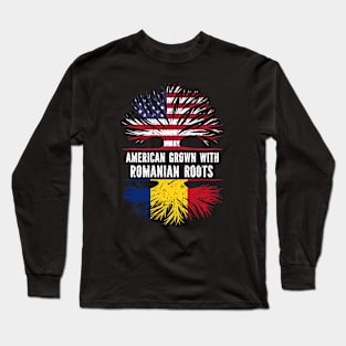 American Grown with Romanian Roots USA Flag Long Sleeve T-Shirt